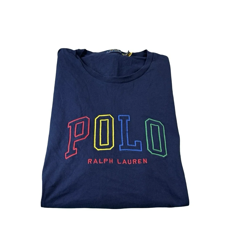 Polo Ralph Lauren Navy Multicolor Embroidered Spellout T Shirt Size 3XLT